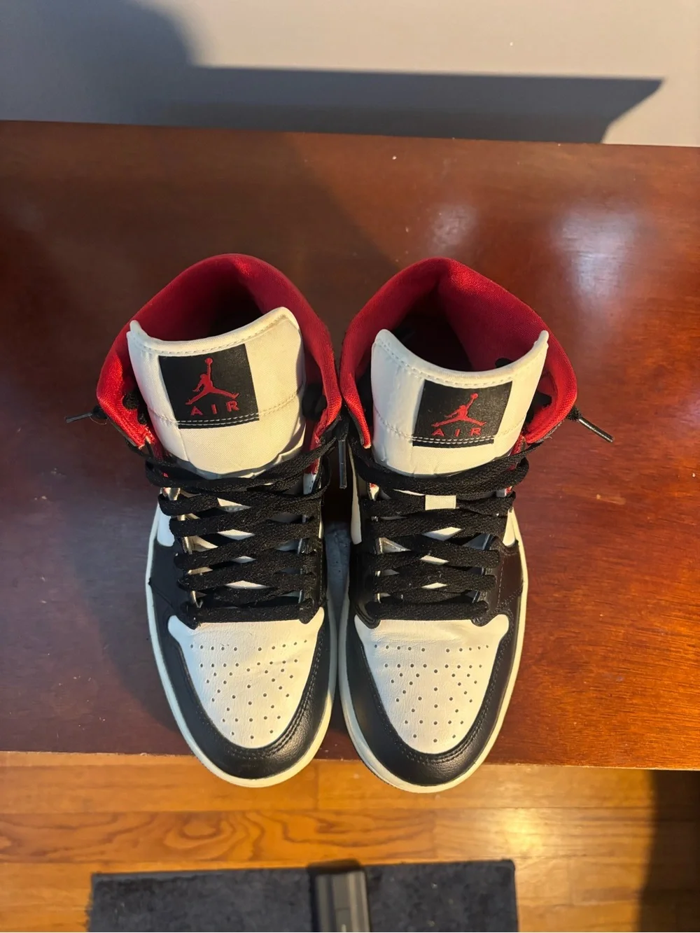 Jordan High-Top Sneakers in White/Black/Red